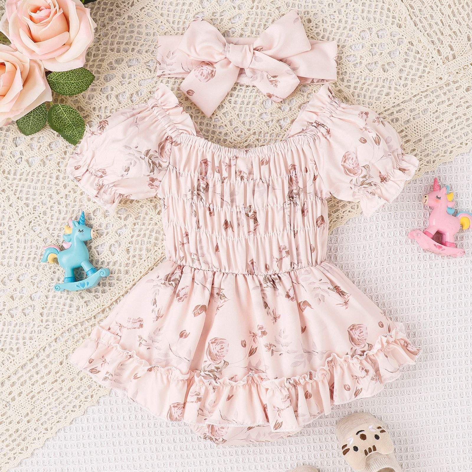 Baby and toddler two color floral skirt hem jumpsuit - Image 5