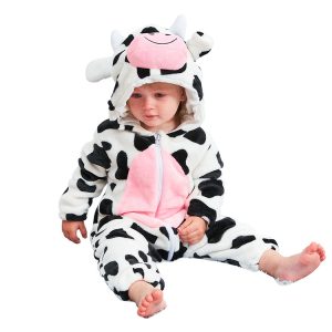 Baby Clothes Autumn And Winter Warm Flannel Cow Animal Shape Pajamas Children's Romper