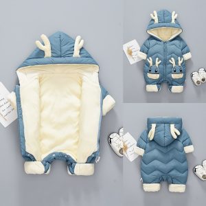 Baby Winter Snowsuit Plus Velvet Thick Baby Boys Jumpsuit 0-2 Years Newborn Romper Baby Girls Overalls Toddler Coat
