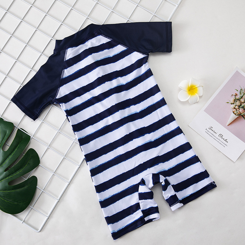 Striped Boy Children Warm Sunscreen Hot Spring Swimsuit Quick-Drying Baby One-Piece Swimsuit - Image 2