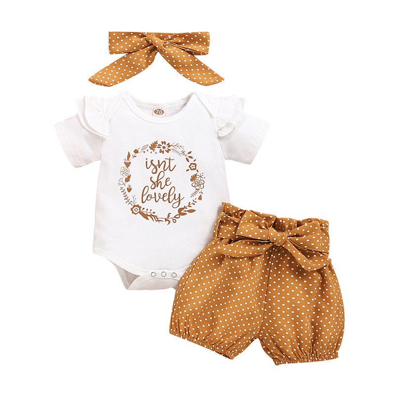 Newborn Girls Letter Print Romper Bodysuit+Dot Pants+headband - Image 6