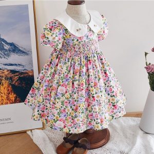 Summer New dress baby girl clothes print short sleeve dress for girls Sweet cute princess dress