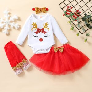 4pcs Infant Baby Girls Christmas Clothing Sets