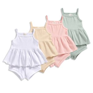 Baby Summer Clothing Newborn Baby Girls Casual Sleeveless Solid organic cotton Tops + Shorts 2pcs Clothes Set