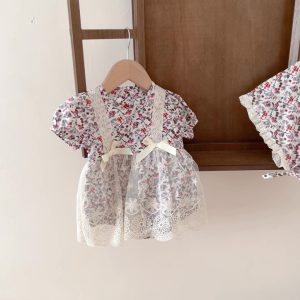 Baby clothes floral newborn clothes ins short-sleeved baby girl romper one-year-old romper summer one piece