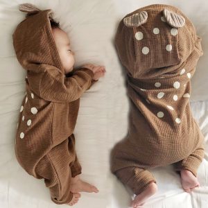 The Spring And Autumn Baby Cute Jumpsuit Outing Clothes Baby Deer Hooded Jumpsuit Newborn Coat