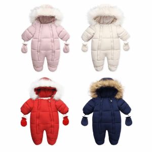Winter Wool Collar Romper Children's Thickened Warm Baby One-Piece Suit