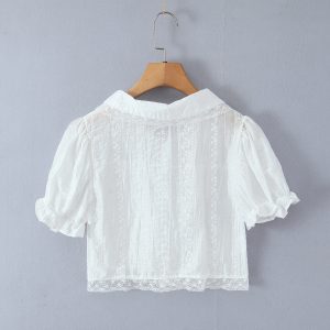 Baby collar pleated top+cake layer shorts