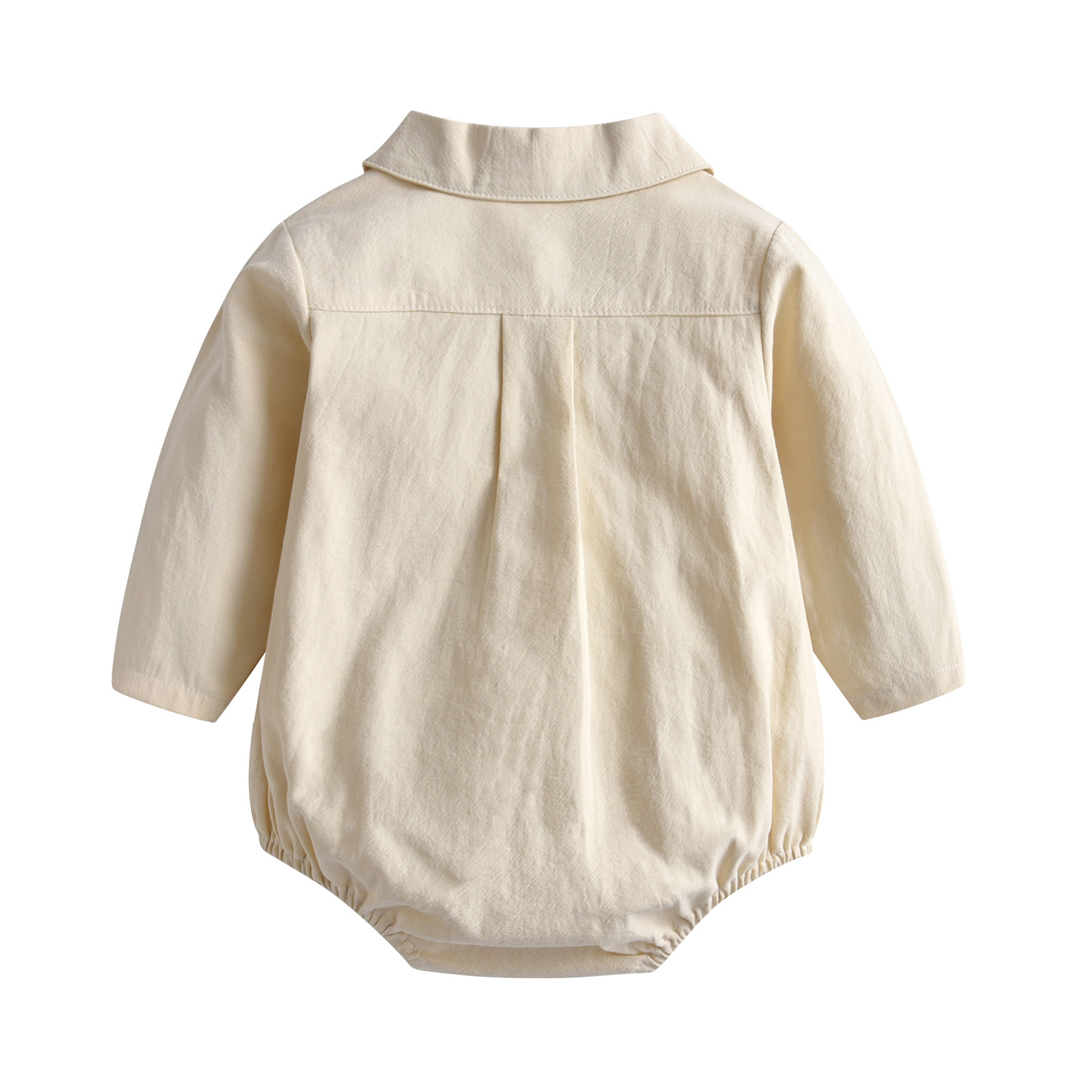 Baby Jumpsuit Baby Boy Gentleman Bow Tie Long Sleeve Triangle Romper Solid Color Open Button Romper - Image 6