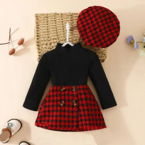 6M-3Y Christmas Newborn Infant Toddler Baby Girl Clothes Sets Knit Long Sleeve Tops Plaid Skirts Hat Xmas Outfits