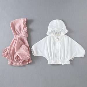 Children's Air-Conditioning Shirt Newborn Solid Color Chiffon Hooded Top Girl Baby Sunscreen Outing Clothes