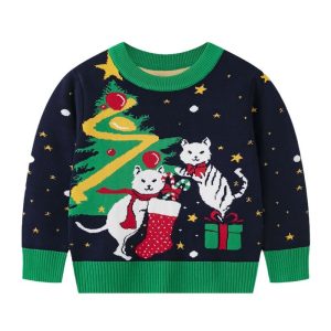 Children's cartoon cat Christmas baby base pullover sweater