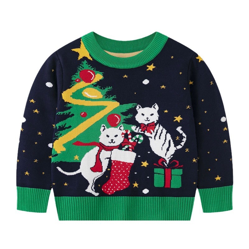 Children's cartoon cat Christmas baby base pullover sweater