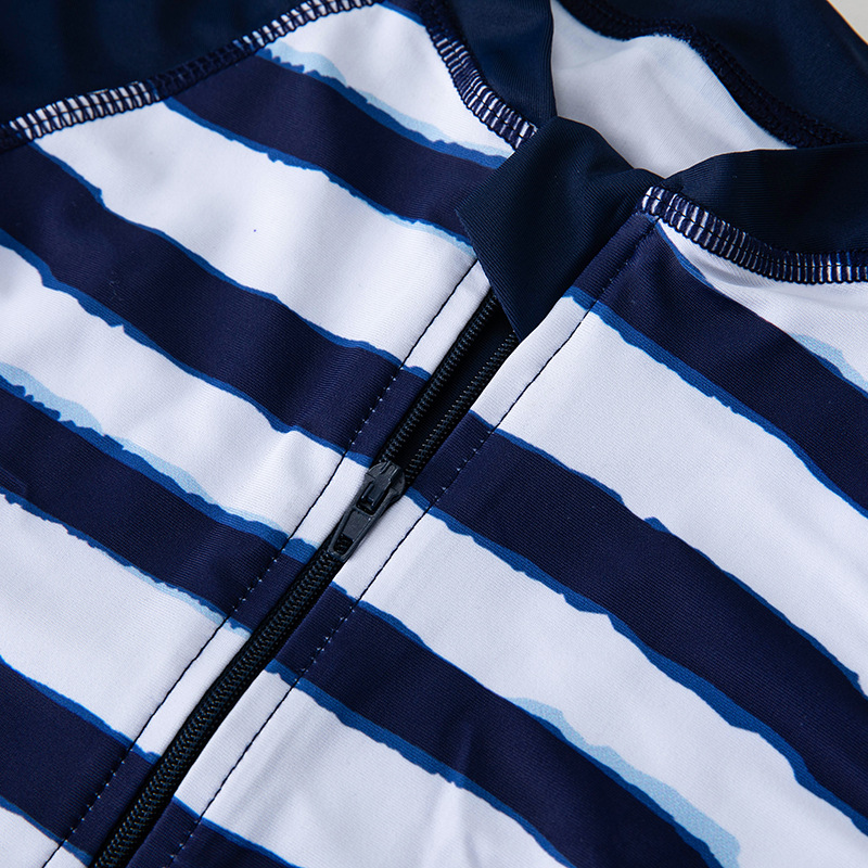 Striped Boy Children Warm Sunscreen Hot Spring Swimsuit Quick-Drying Baby One-Piece Swimsuit - Image 3