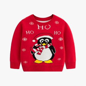 Children's cartoon Christmas sweater penguin baby base pullover knit sweater