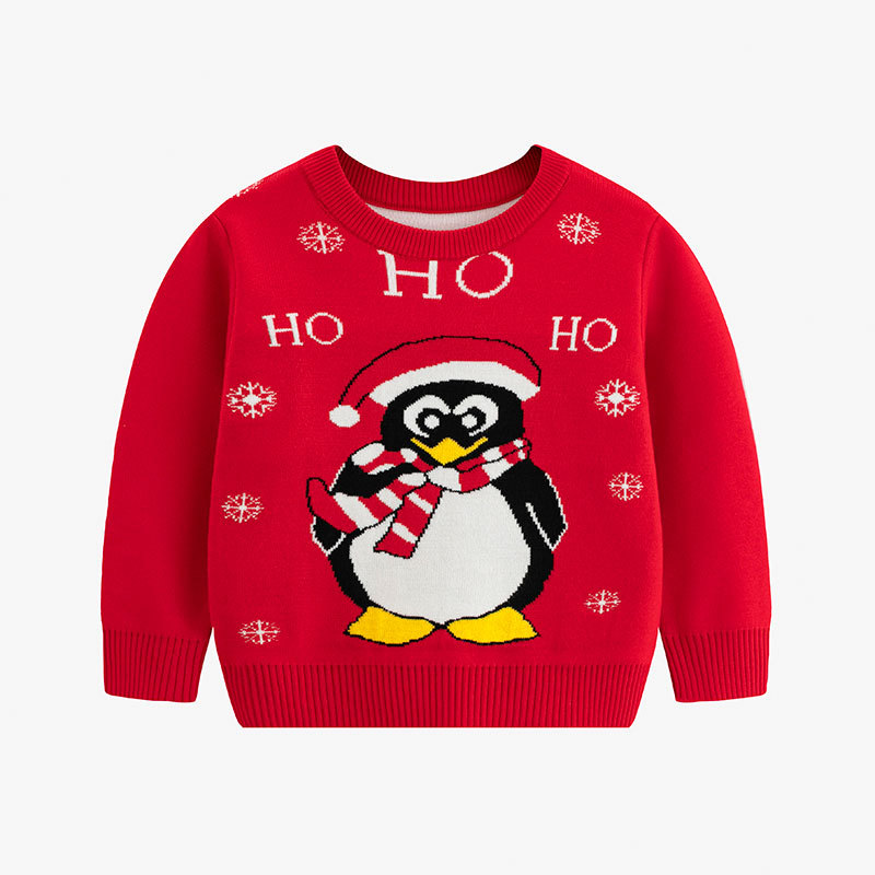 Children's cartoon Christmas sweater penguin baby base pullover knit sweater