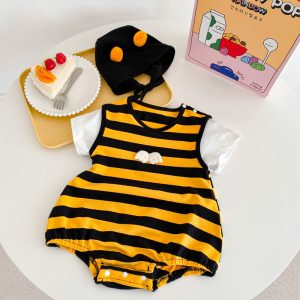 Summer Baby Onesie Small Wings Striped Female Baby Hat Romper