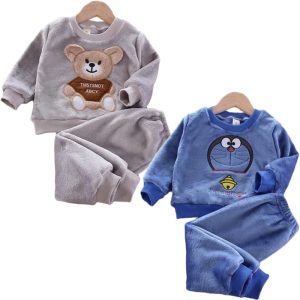 New Autumn Winter Baby Clothes Pajamas Sets Girls Pajamas Children Warm Flannel Fleece Catoon Bear Kids Sleepwear