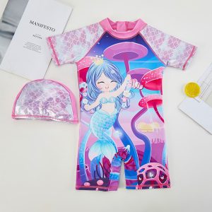 Mermaid One-Piece Swimsuit Girl Cute Cartoon Swimming Trunks Baby Sunscreen Quick-Drying Children
