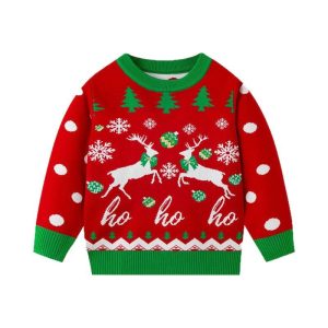 Children's Christmas cartoon reindeer sweater baby base pullover knit sweater