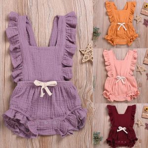 Newborn Baby Girls Ruffle Sleeveless Romper  Jumpsuit Outfits