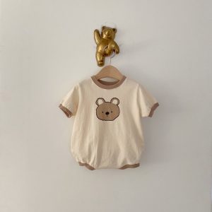 The Baby Fashion Cartoon Bear Short-Sleeved Romper Triangle Bag Fart Clothes To Go Out Rompers