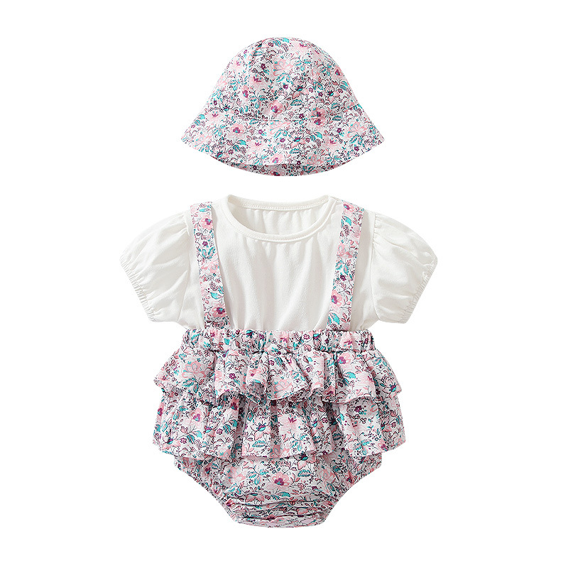 Refreshing Pastoral Style Purple Floral Female Baby Cotton Rompers - Image 3