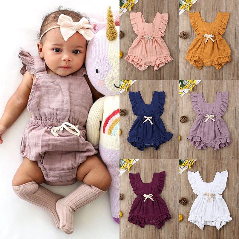 Newborn Baby Girls Ruffle Sleeveless Romper Jumpsuit Outfits - Image 2